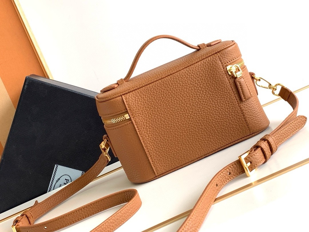 Pra*a mini vanity bag in brown grained leather
