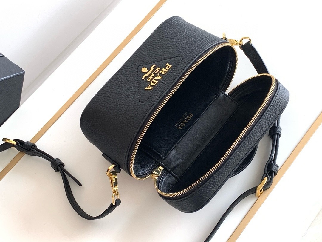 Pra*a mini vanity bag in black grained leather