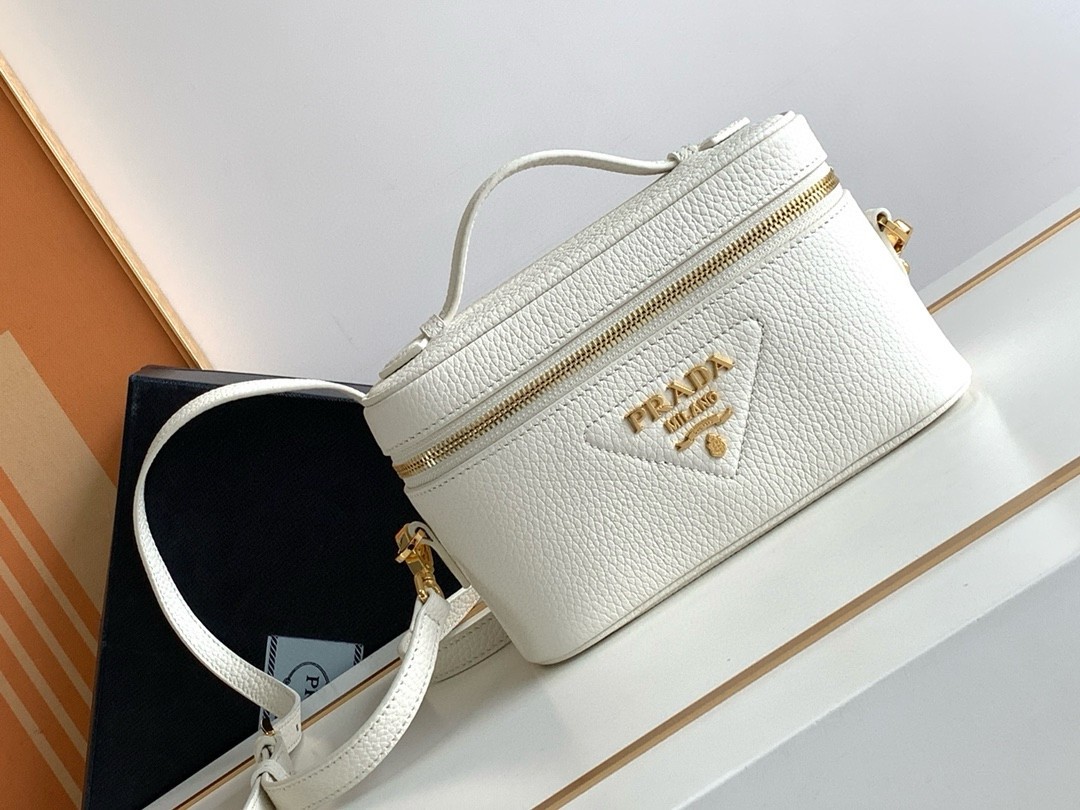 Pra*a mini vanity bag in white grained leather