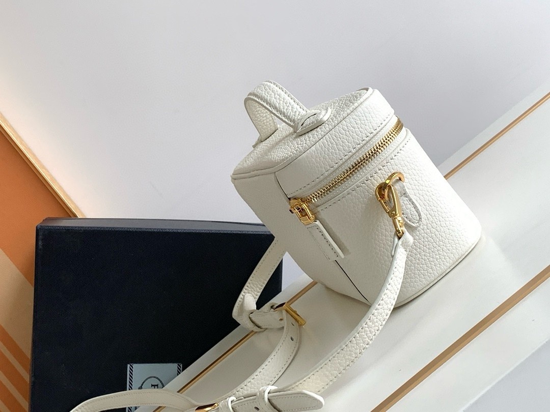 Pra*a mini vanity bag in white grained leather