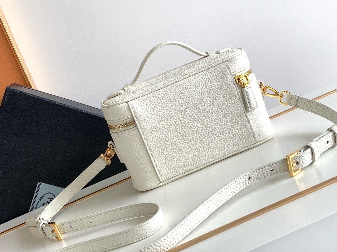 Pra*a mini vanity bag in white grained leather