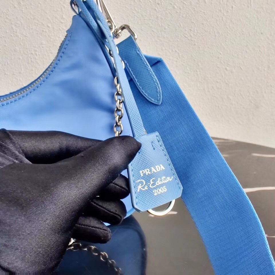 Pra*a periwinkle blue nylon re-edition 2005 shoulder bag