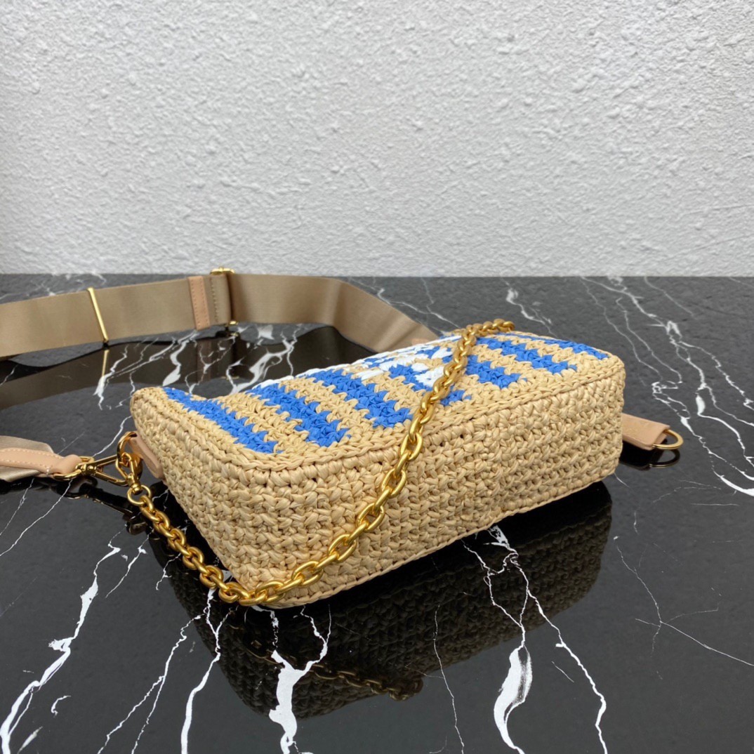 Pra*a re-edition 2005 bag in beige and blue stripe raffia