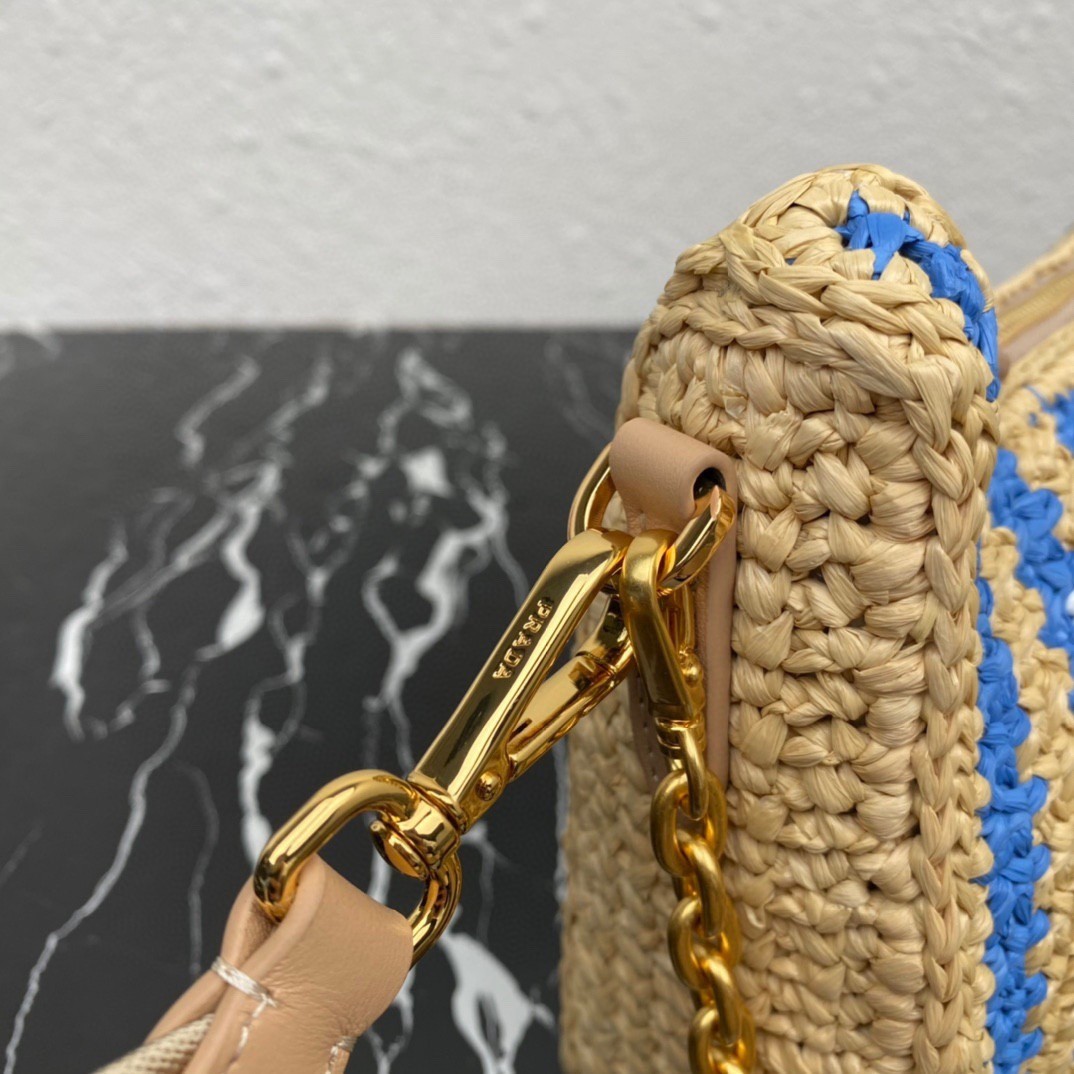 Pra*a re-edition 2005 bag in beige and blue stripe raffia