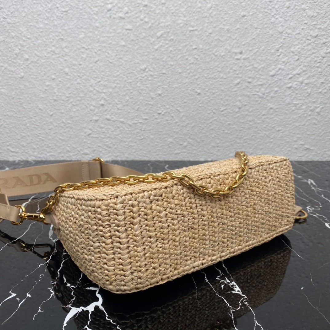 Pra*a re-edition 2005 shoulder bag in beige raffia