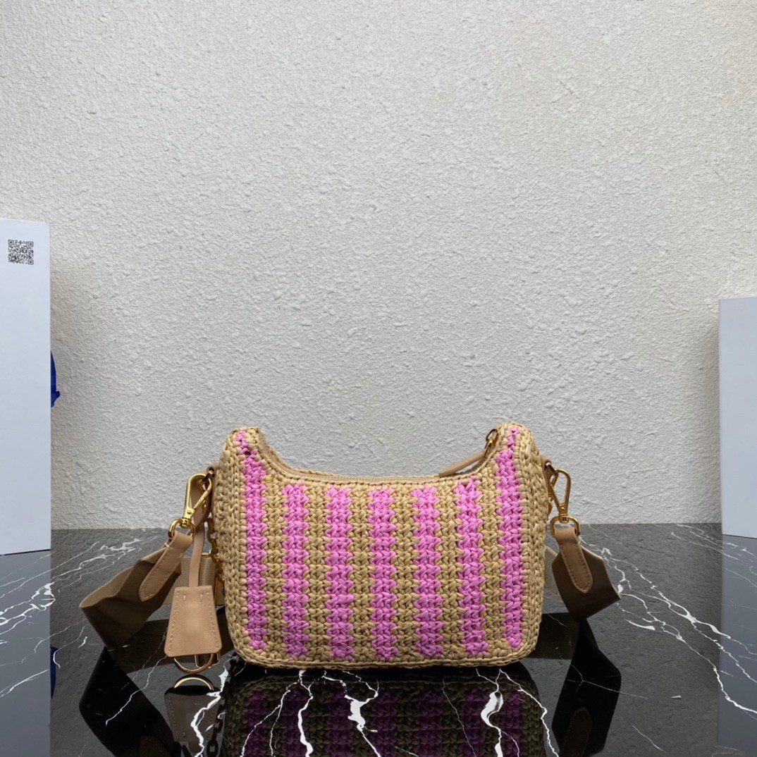 Pra*a re-edition 2005 bag in beige and pink stripe raffia