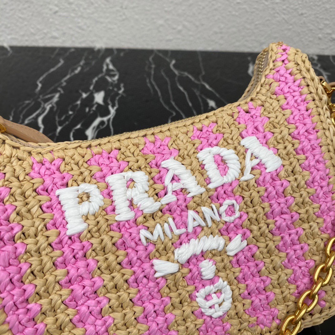 Pra*a re-edition 2005 bag in beige and pink stripe raffia