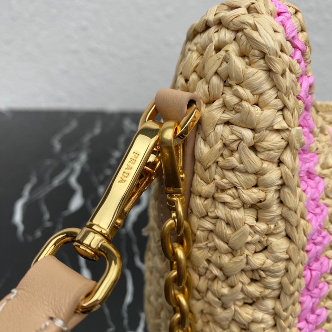 Pra*a re-edition 2005 bag in beige and pink stripe raffia