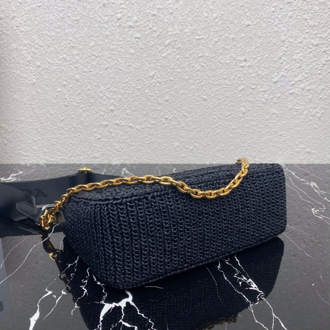 Pra*a re-edition 2005 shoulder bag in black raffia