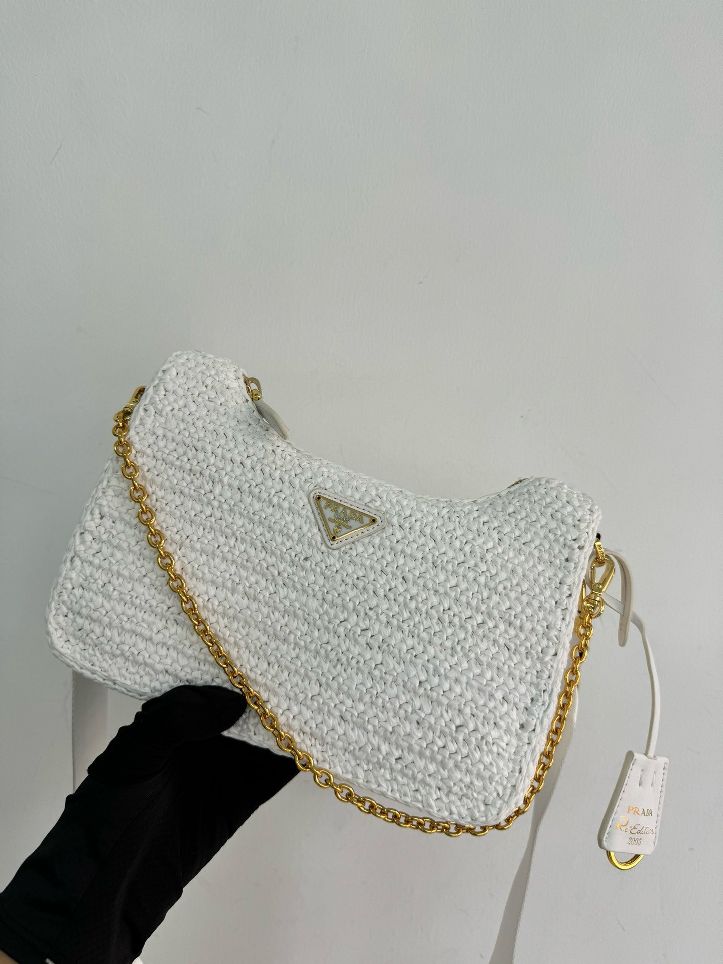 Pra*a re-edition 2005 crochet bag in white raffia