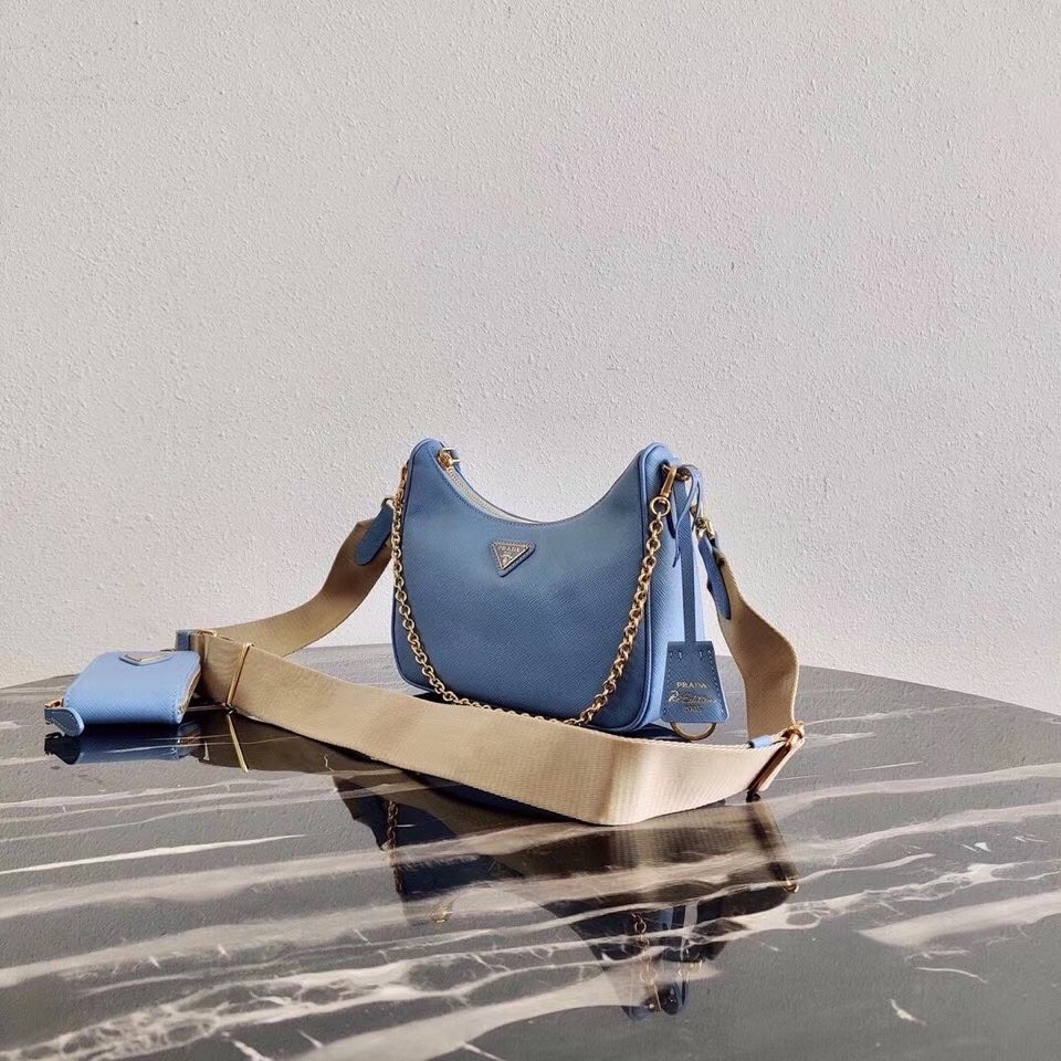 Pra*a re-edition 2005 shoulder bag in blue saffiano leather