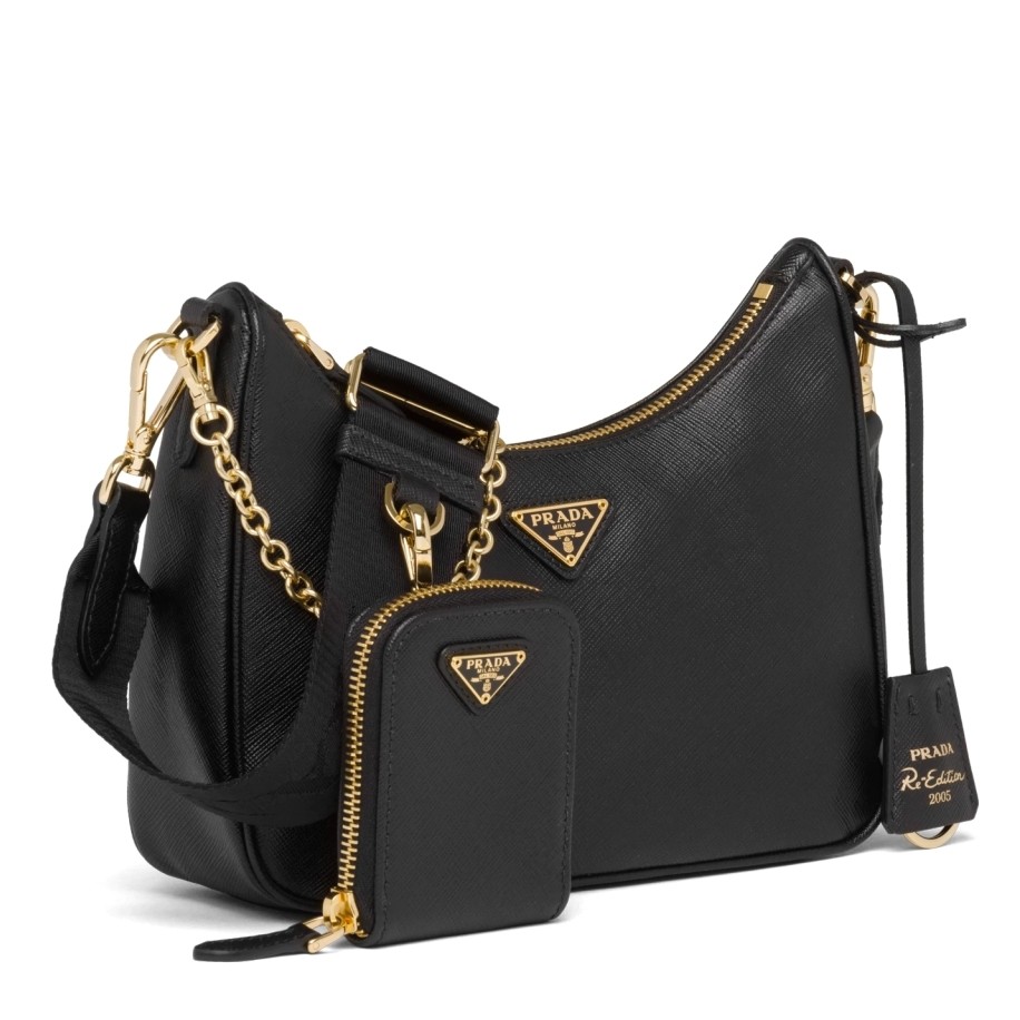 Pra*a re-edition 2005 shoulder bag in black saffiano leather