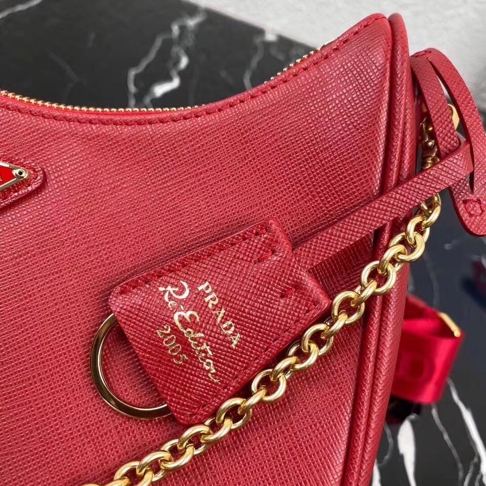 Pra*a re-edition 2005 shoulder bag in red saffiano leather