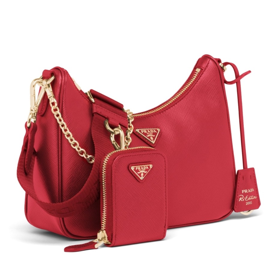 Pra*a re-edition 2005 shoulder bag in red saffiano leather