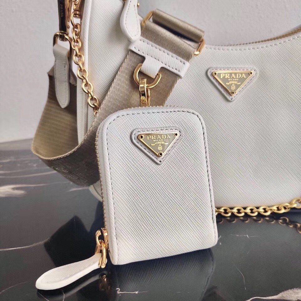 Pra*a re-edition 2005 shoulder bag in white saffiano leather