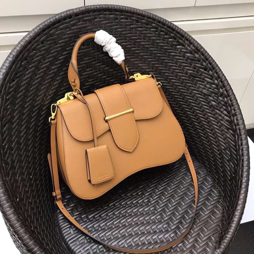 Pra*a camel large sidonie saffiano leather bag