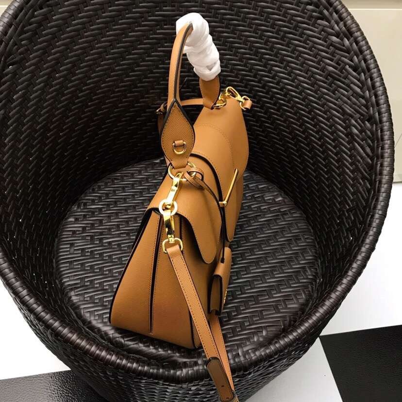 Pra*a camel large sidonie saffiano leather bag