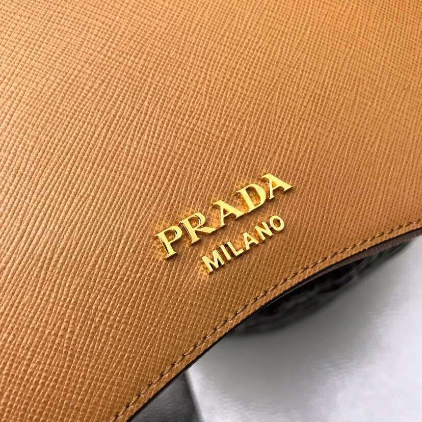 Pra*a camel large sidonie saffiano leather bag