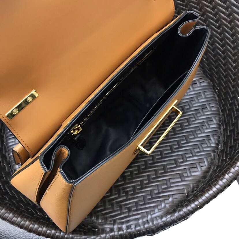 Pra*a camel large sidonie saffiano leather bag