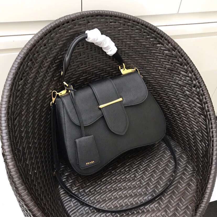 Pra*a black large sidonie saffiano leather bag