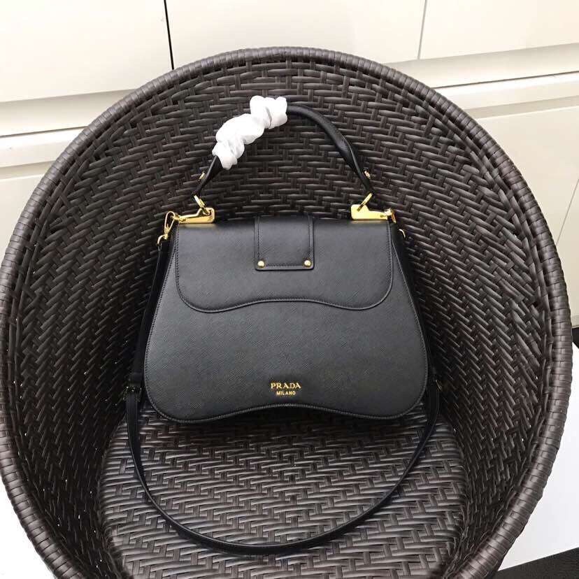 Pra*a black large sidonie saffiano leather bag