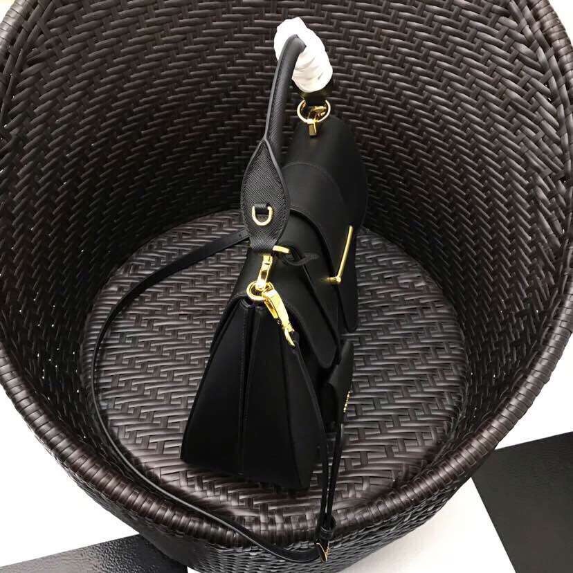 Pra*a black large sidonie saffiano leather bag