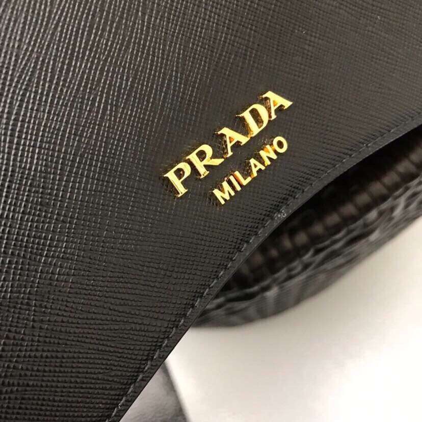 Pra*a black large sidonie saffiano leather bag