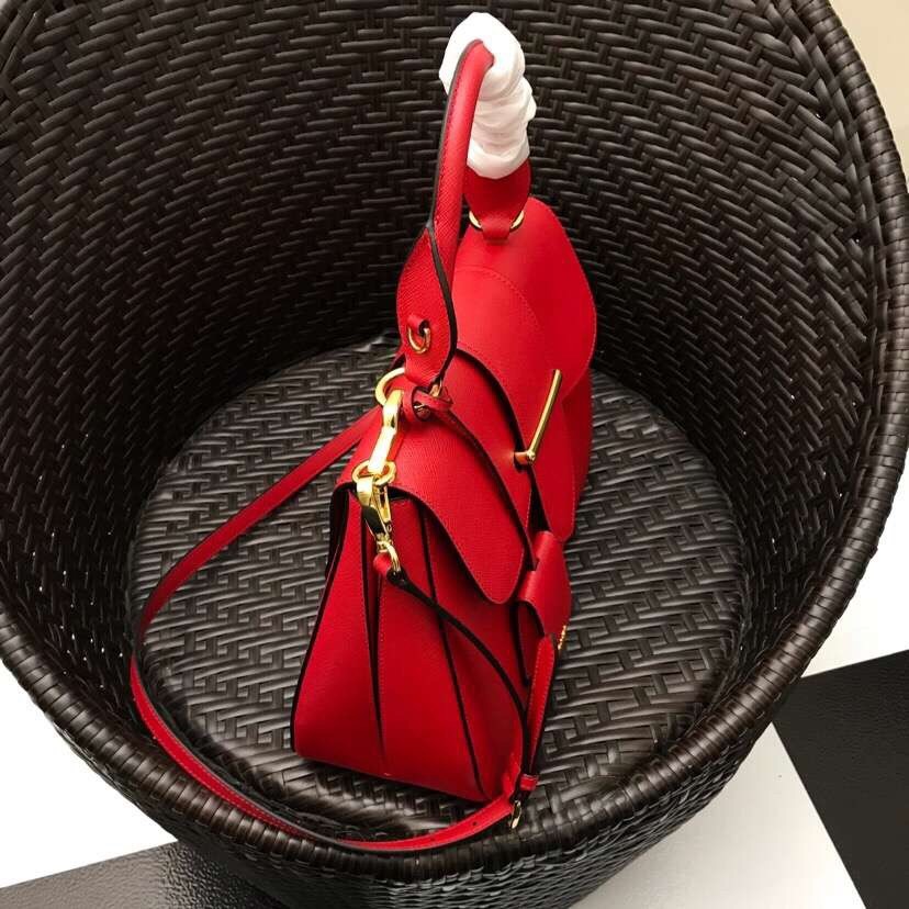 Pra*a red large sidonie saffiano leather bag