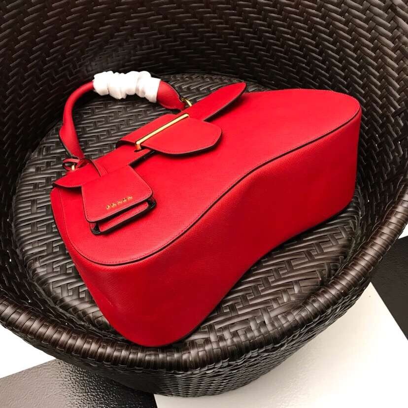 Pra*a red large sidonie saffiano leather bag