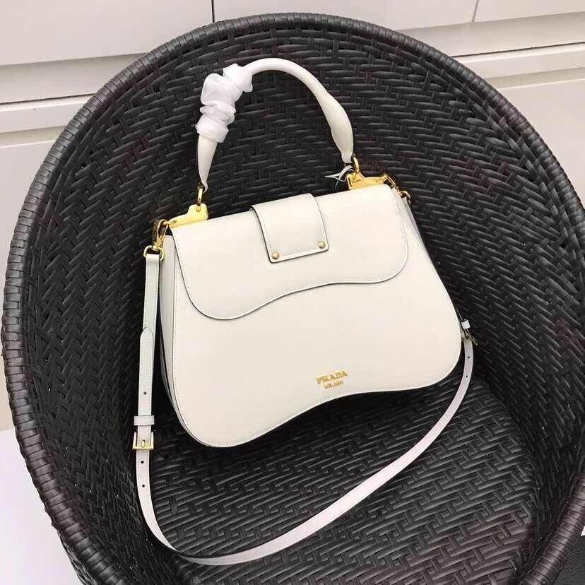 Pra*a white large sidonie saffiano leather bag