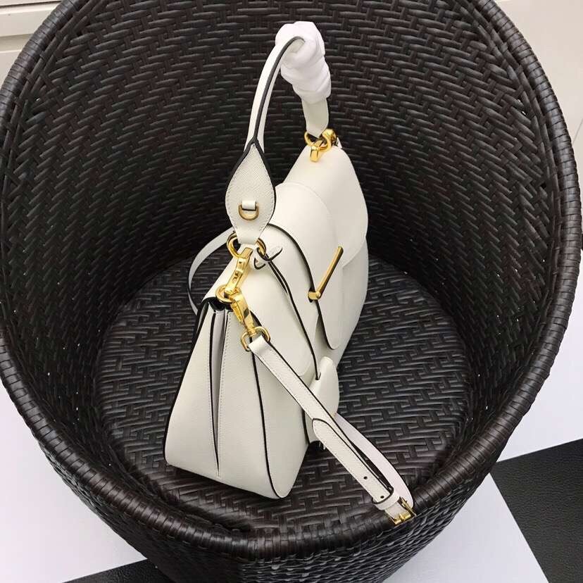 Pra*a white large sidonie saffiano leather bag