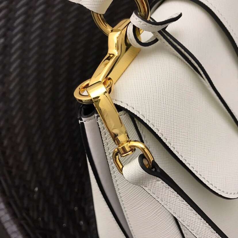 Pra*a white large sidonie saffiano leather bag