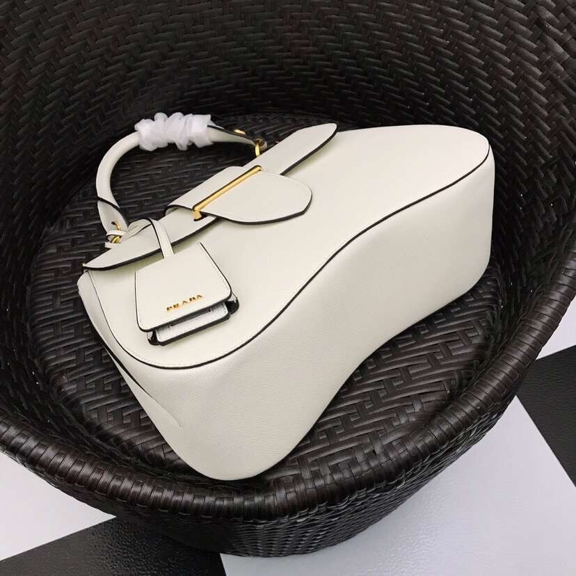 Pra*a white large sidonie saffiano leather bag