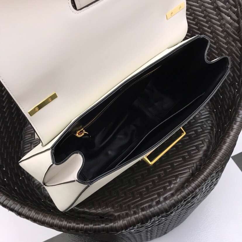 Pra*a white large sidonie saffiano leather bag