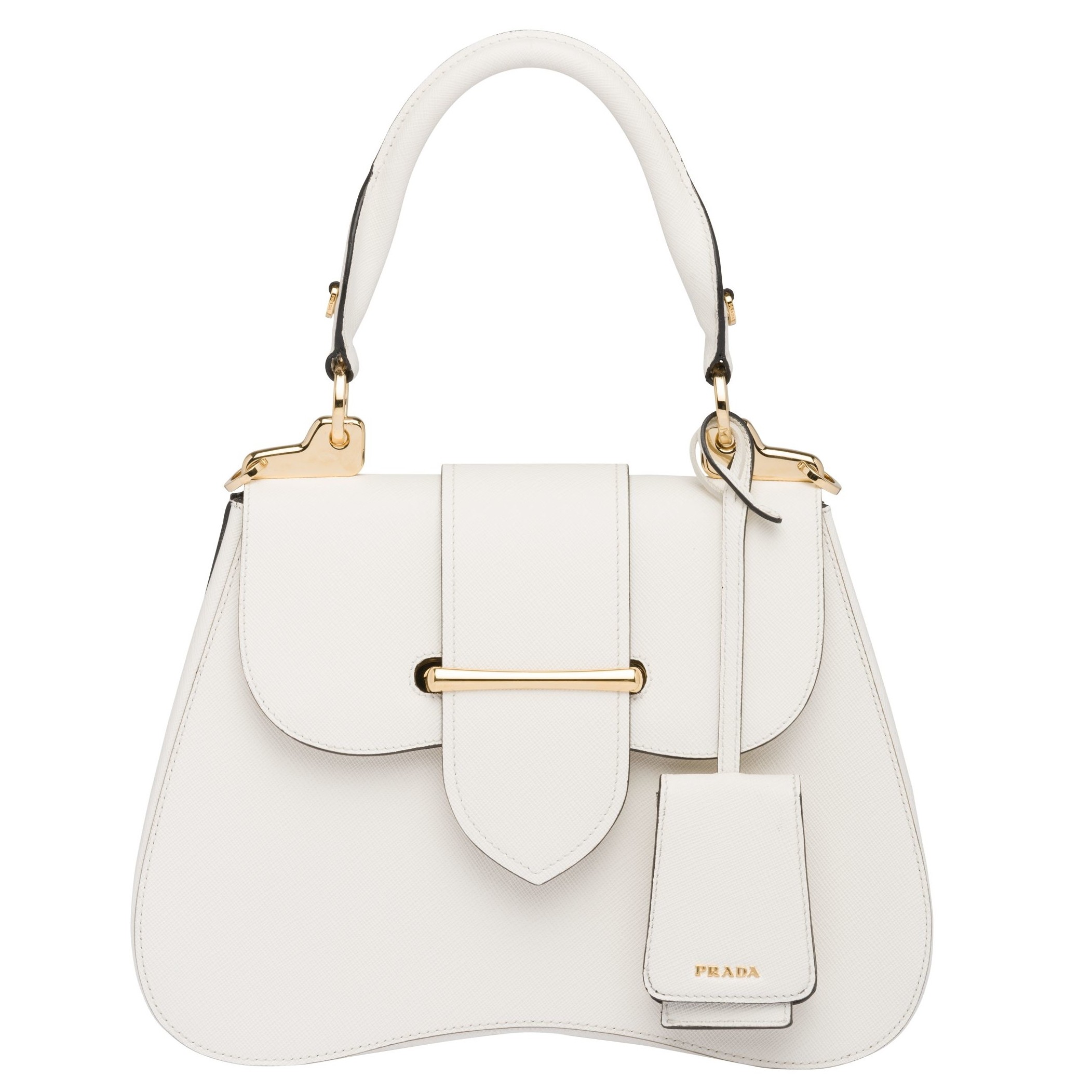 Pra*a white large sidonie saffiano leather bag