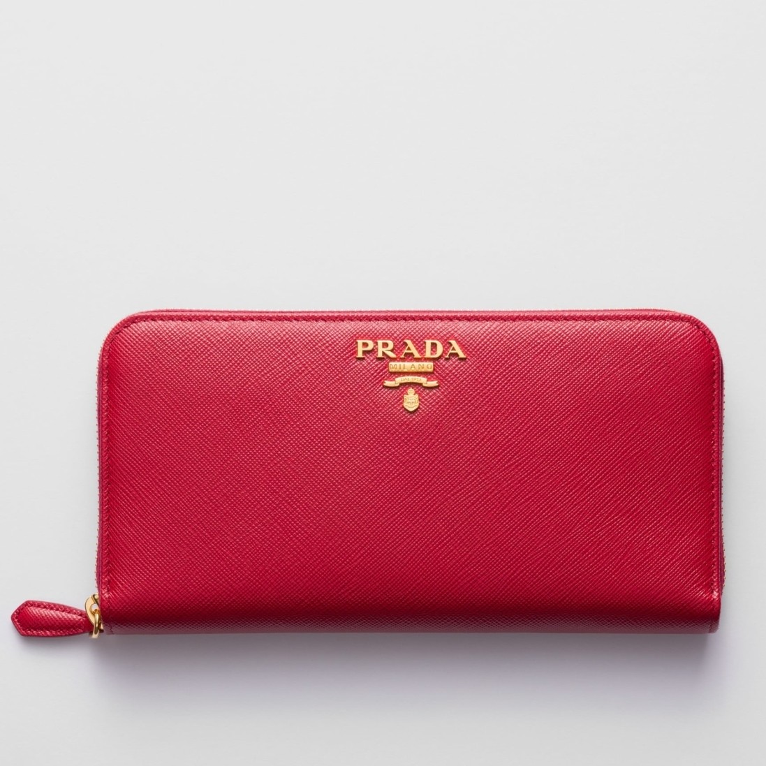 Pra*a zip around wallet in red saffiano calfskin