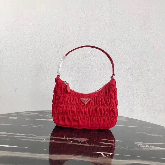 Pra*a mini hobo bag in red nylon and leather