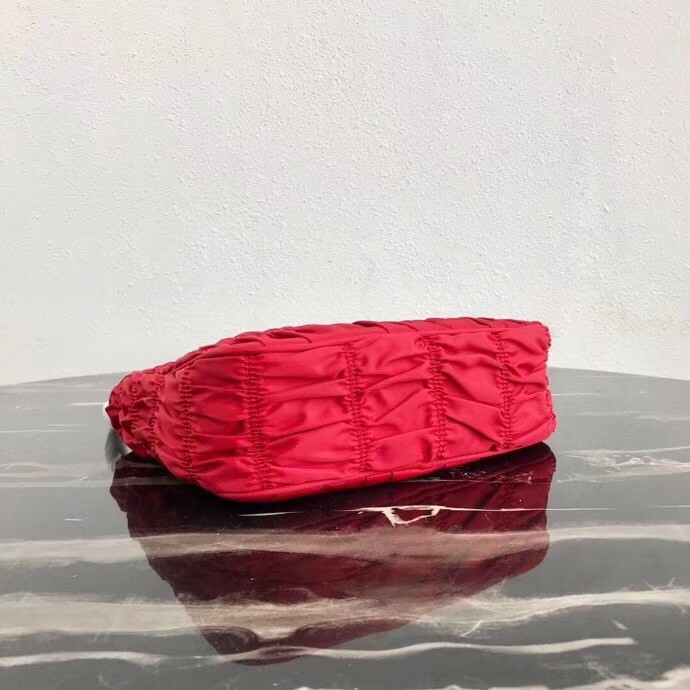Pra*a mini hobo bag in red nylon and leather