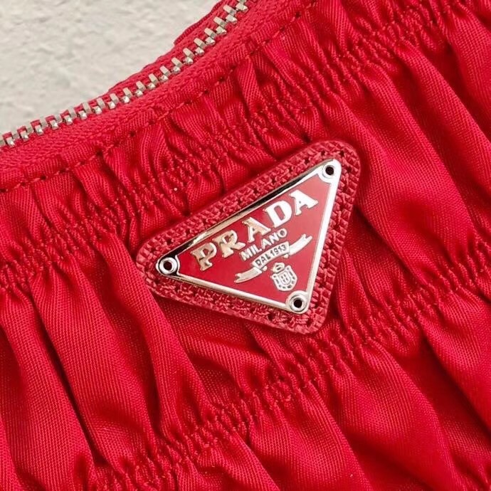Pra*a mini hobo bag in red nylon and leather