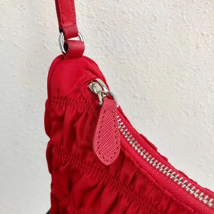 Pra*a mini hobo bag in red nylon and leather