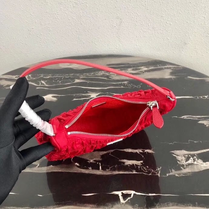 Pra*a mini hobo bag in red nylon and leather