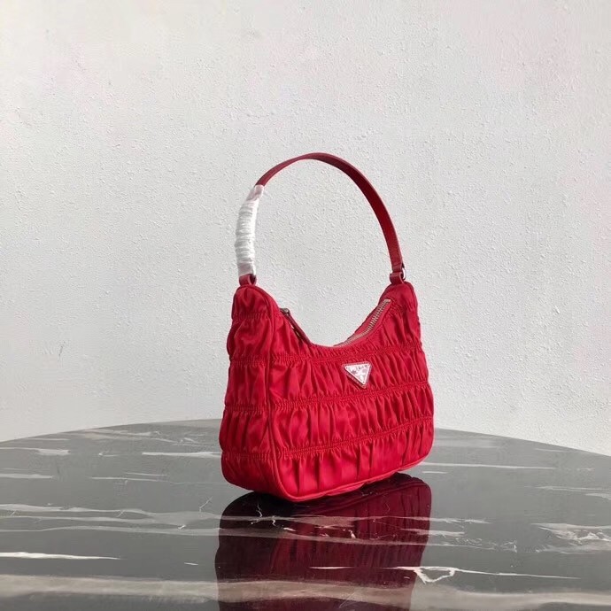 Pra*a mini hobo bag in red nylon and leather