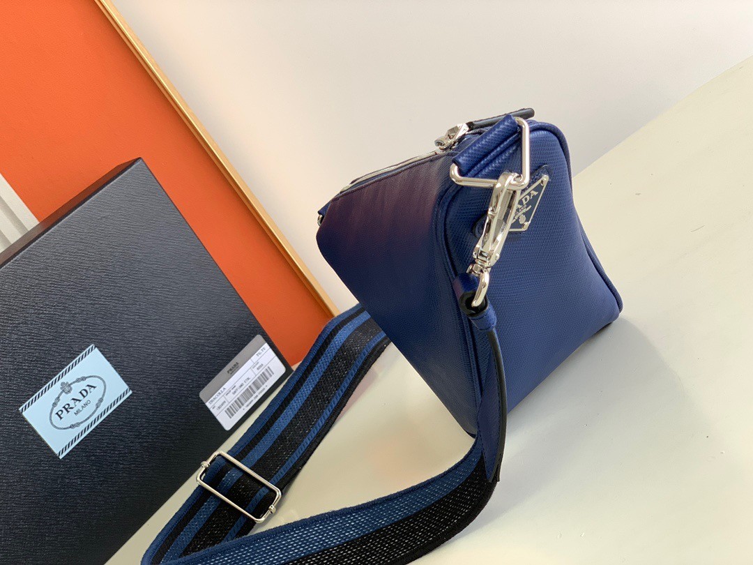 Pra*a triangle shoulder bag in blue saffiano calfskin