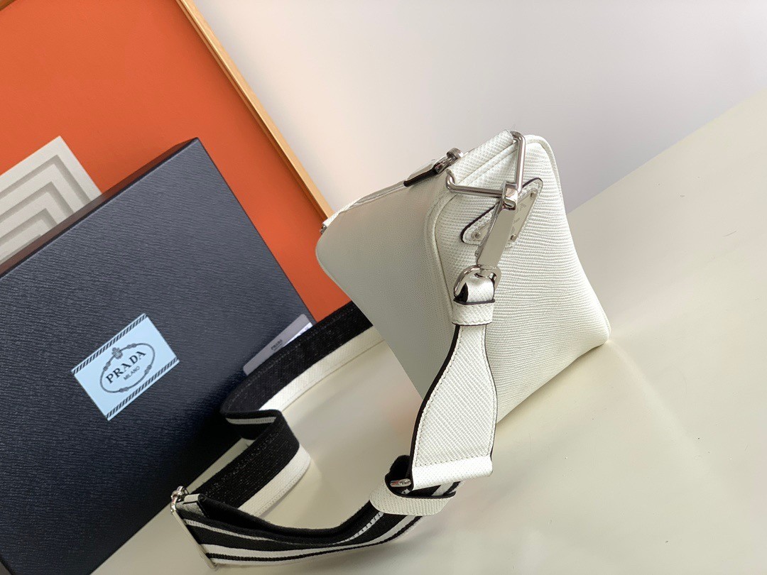 Pra*a triangle shoulder bag in white saffiano calfskin