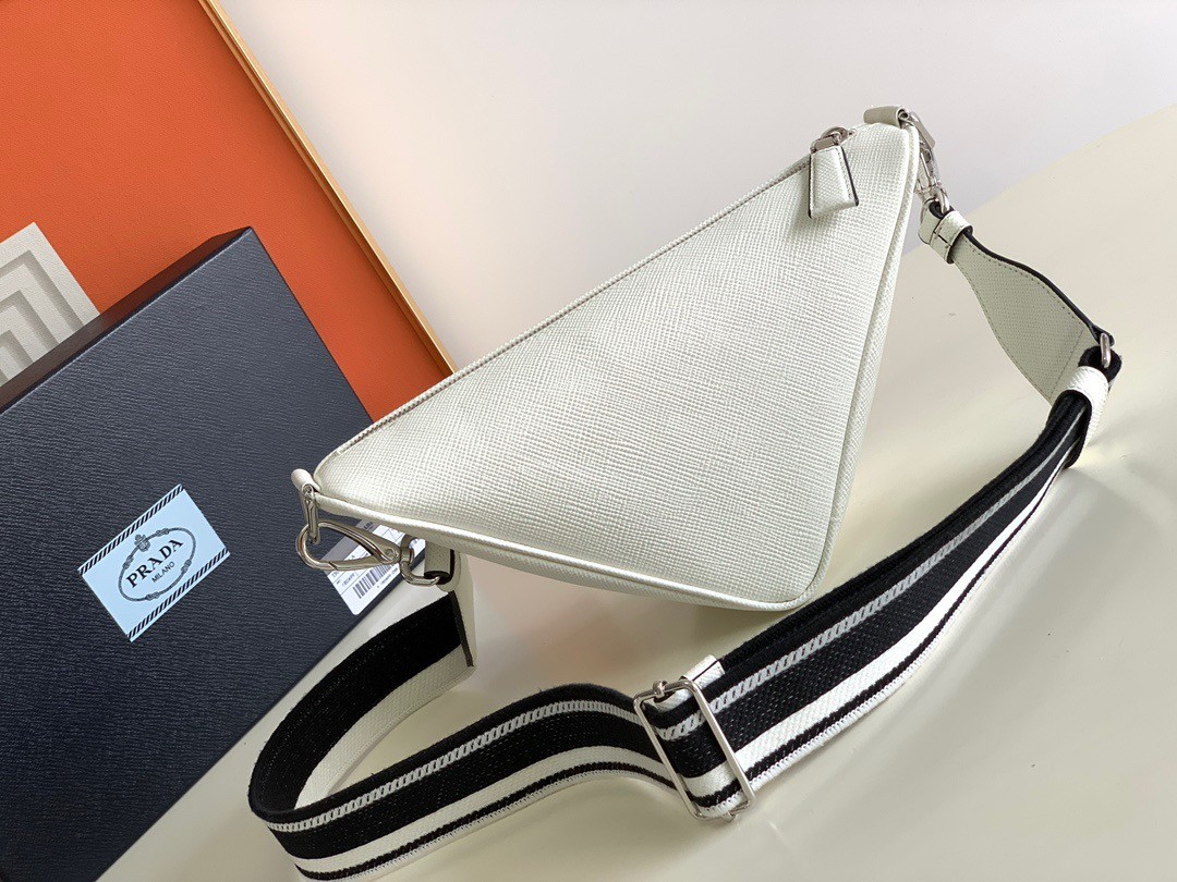 Pra*a triangle shoulder bag in white saffiano calfskin