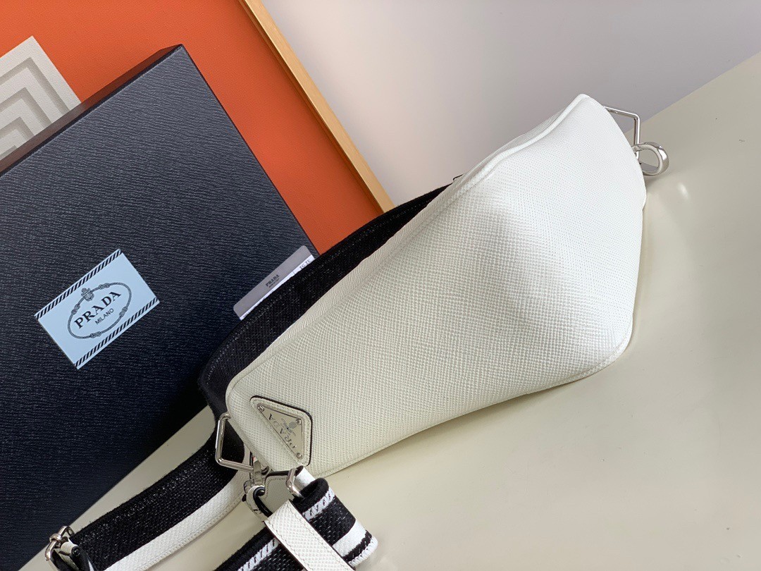 Pra*a triangle shoulder bag in white saffiano calfskin