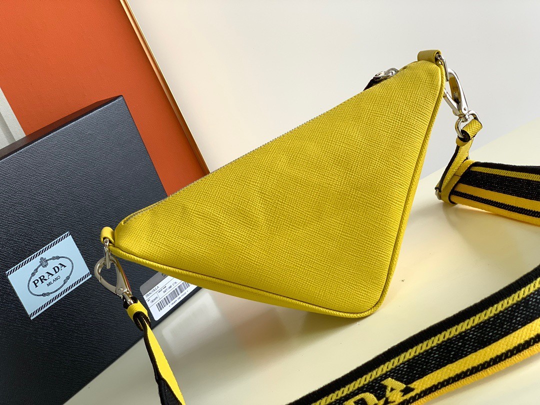 Pra*a triangle shoulder bag in yellow saffiano calfskin