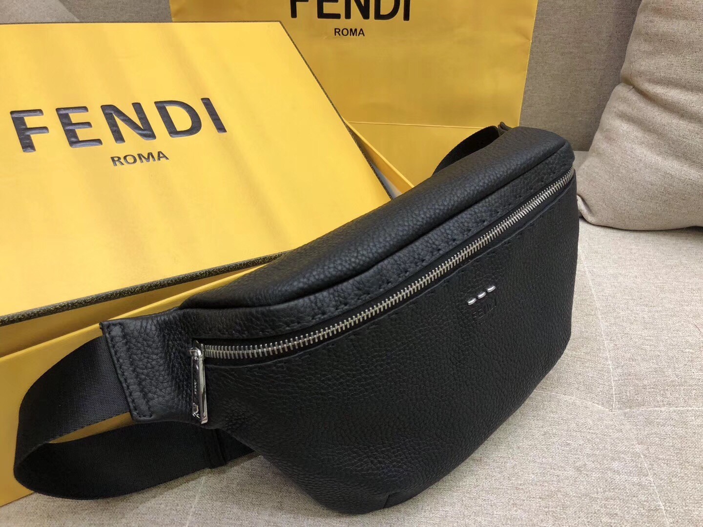 F**di belt bag in black romano leather