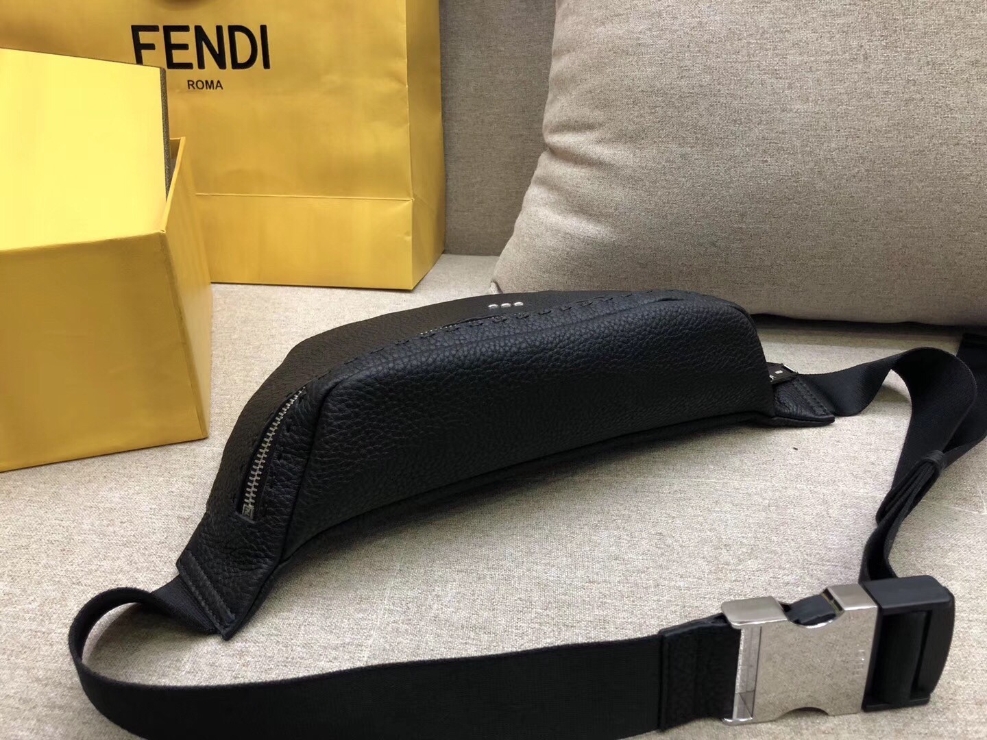 F**di belt bag in black romano leather