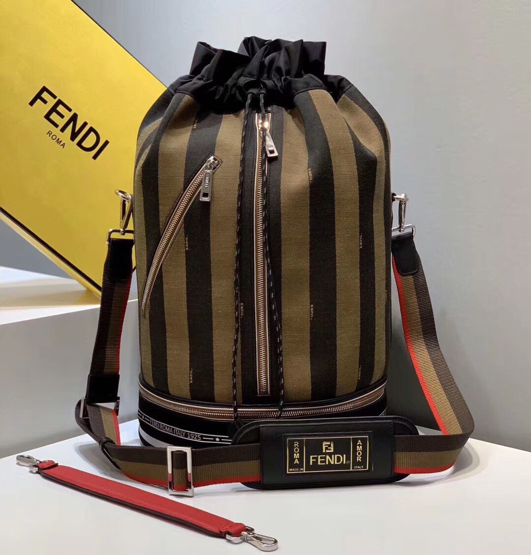 F**di mon tresor drawstring bag in pequin striped fabric